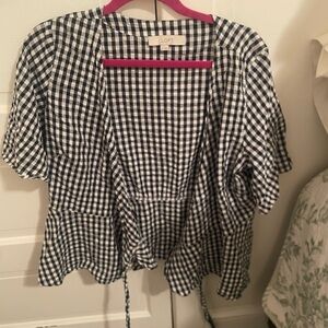 LOFT Navy and White Gingham Top